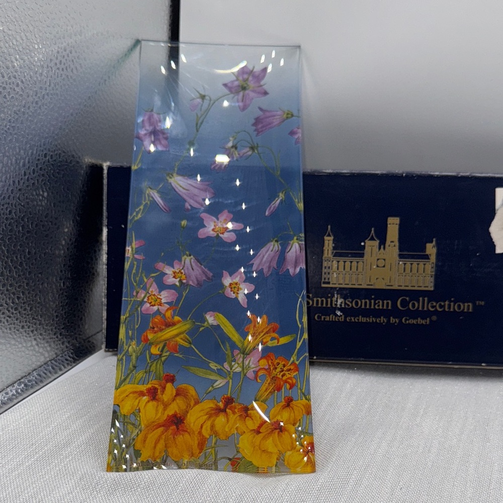 Goebel Smithsonian Blue Wildflowers Glass Serving Tray Mary Vaux Walcott NIB